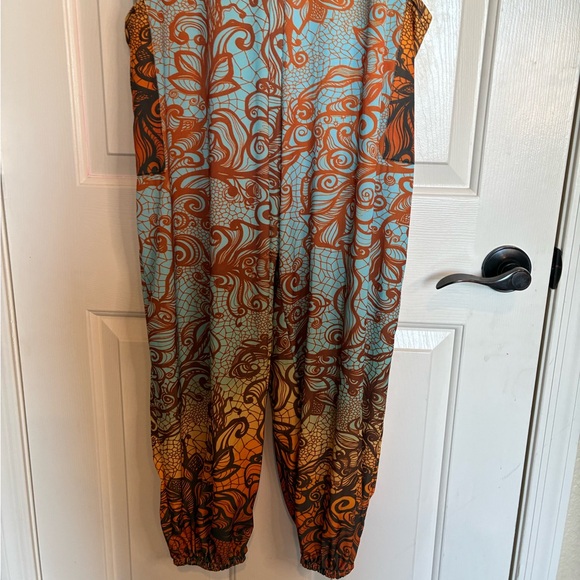 Bohemian Blue and Brown Maxi Jumpsuit - Picture 2 of 15